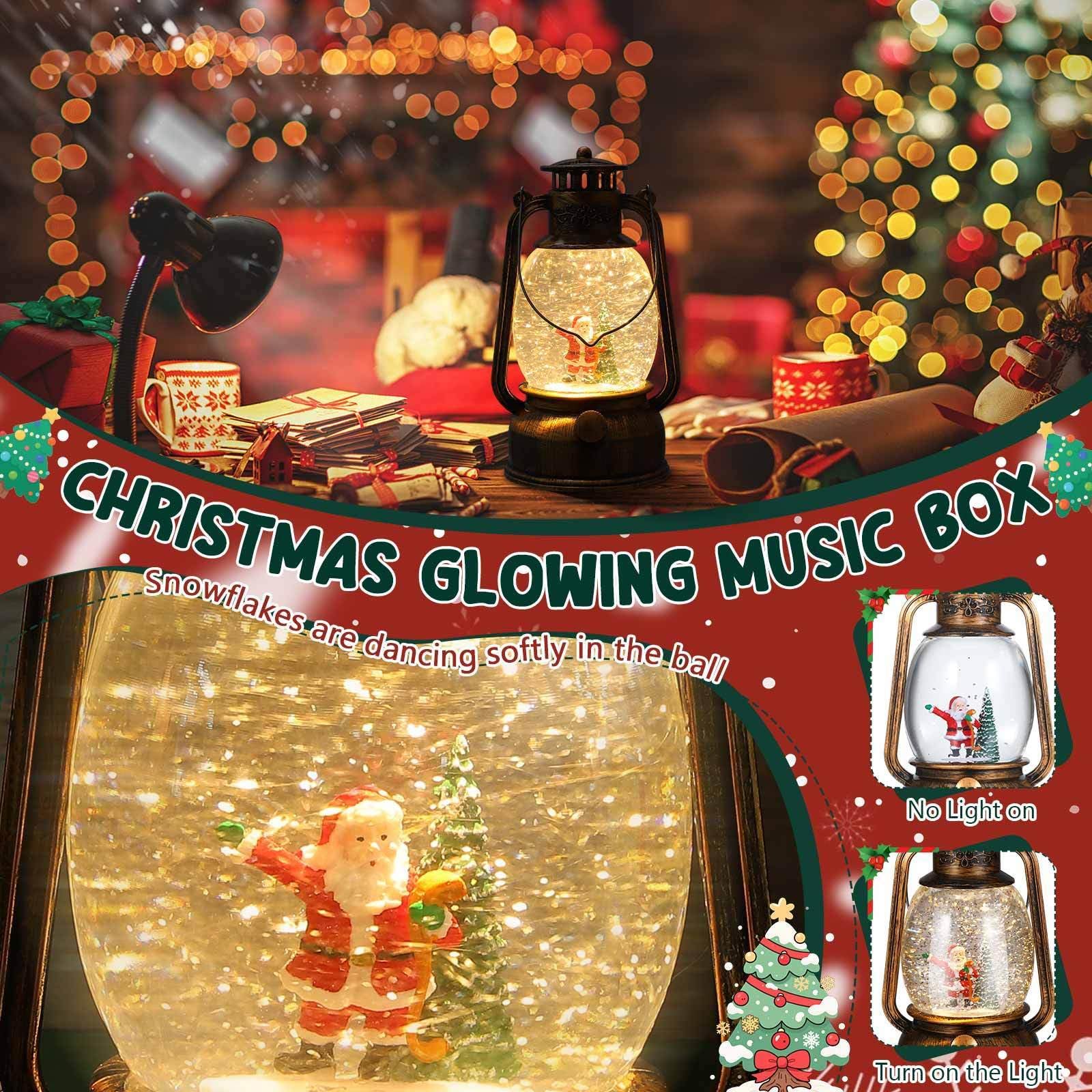 OSALADI Lanterna Natalizia Illuminata con Globo di Neve e Musica, Design Elegante in Vetro e Plastico, Decorazione per Tavolo Feste di Natale, Alimentata a USB o Batteria