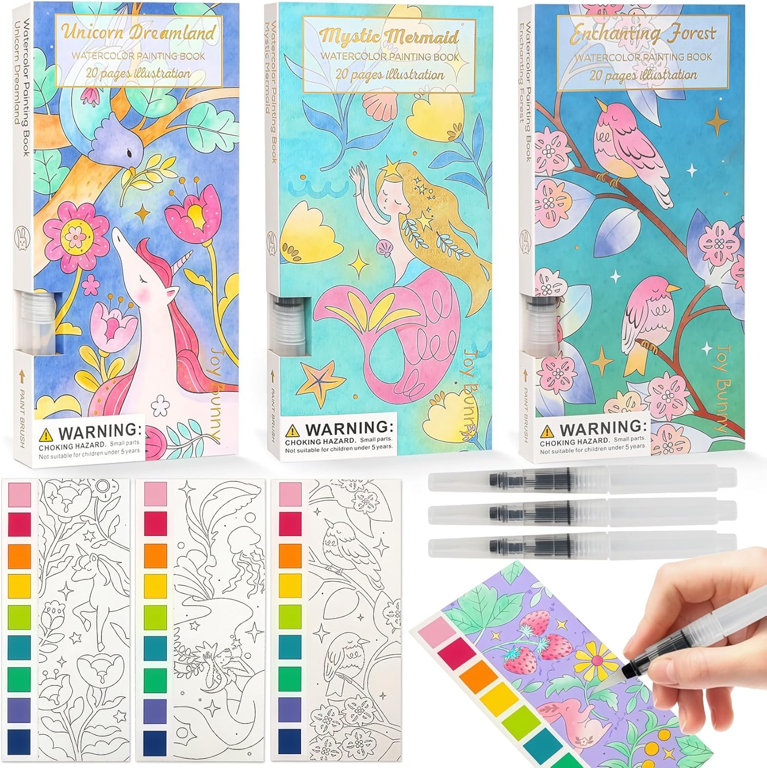 JCREN Watercolor Painting Books, Pocket Watercolor Painting Coloring Kit, Paint with Water Bookmarks Travel Activity Party Favors for Kids Toddlers Gifts for Boys and Girls