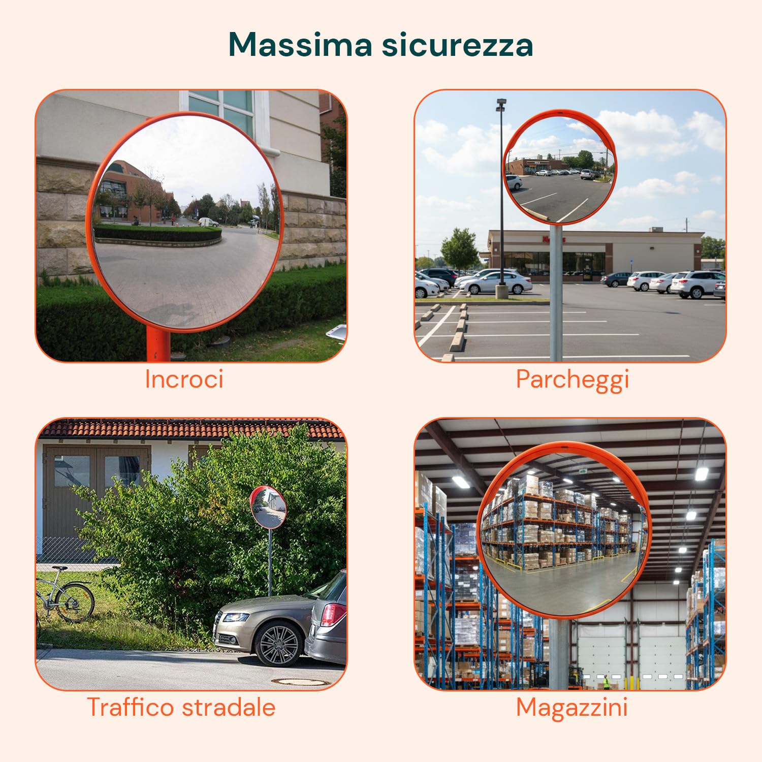 Specchio Stradale Convesso Ø 60 cm - Specchio Parabolico di Sicurezza, Visione Grandangolare 160° - Per Angoli Ciechi per Garage, Parcheggi e Magazzini - Con Kit Montaggio a Parete o Palo