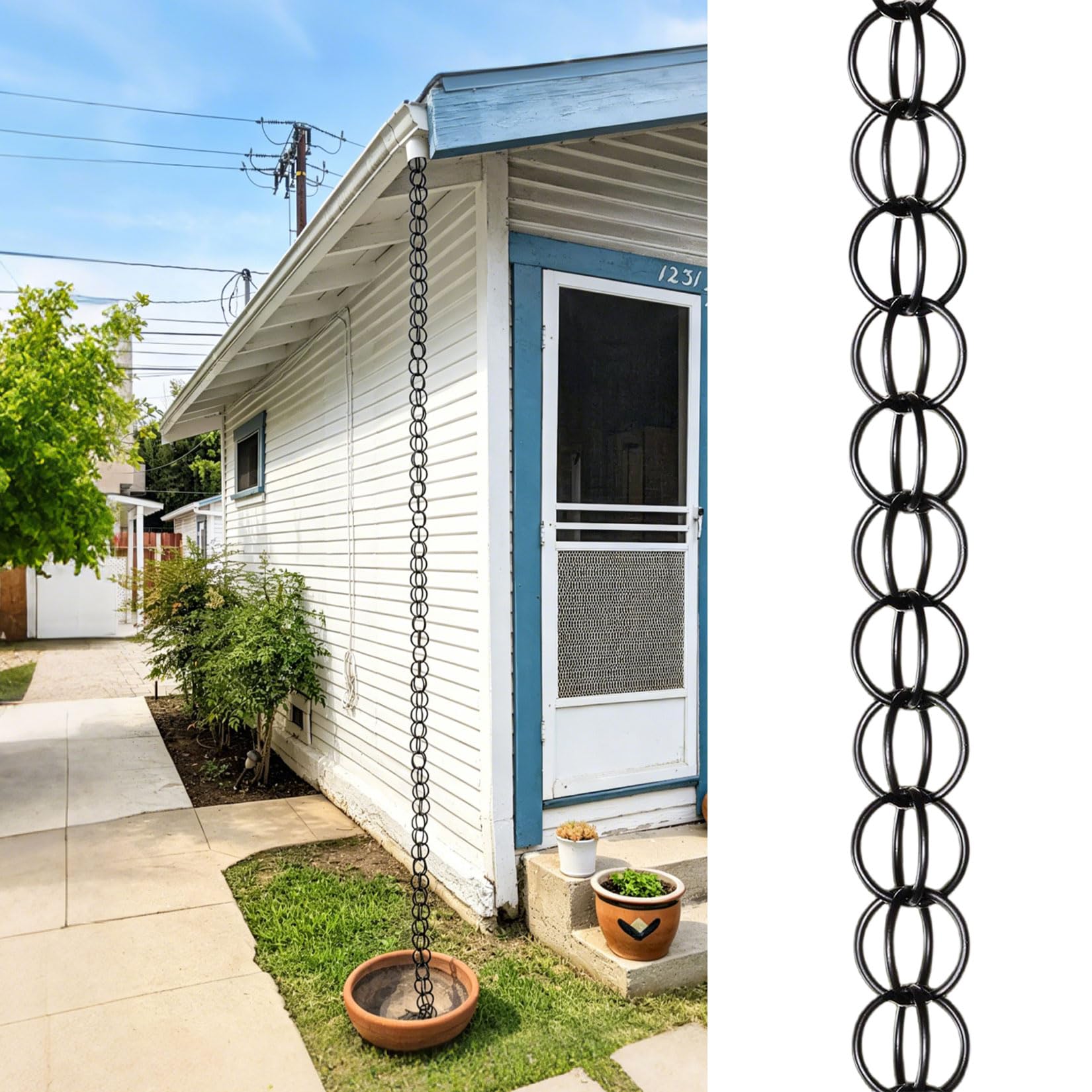 UZAMIRLEX Rain Chain, Aluminum Double Loop Rain Chain Rainwater Diverter Downspout Replacement Multiple Sizes(2.4m(8ft))