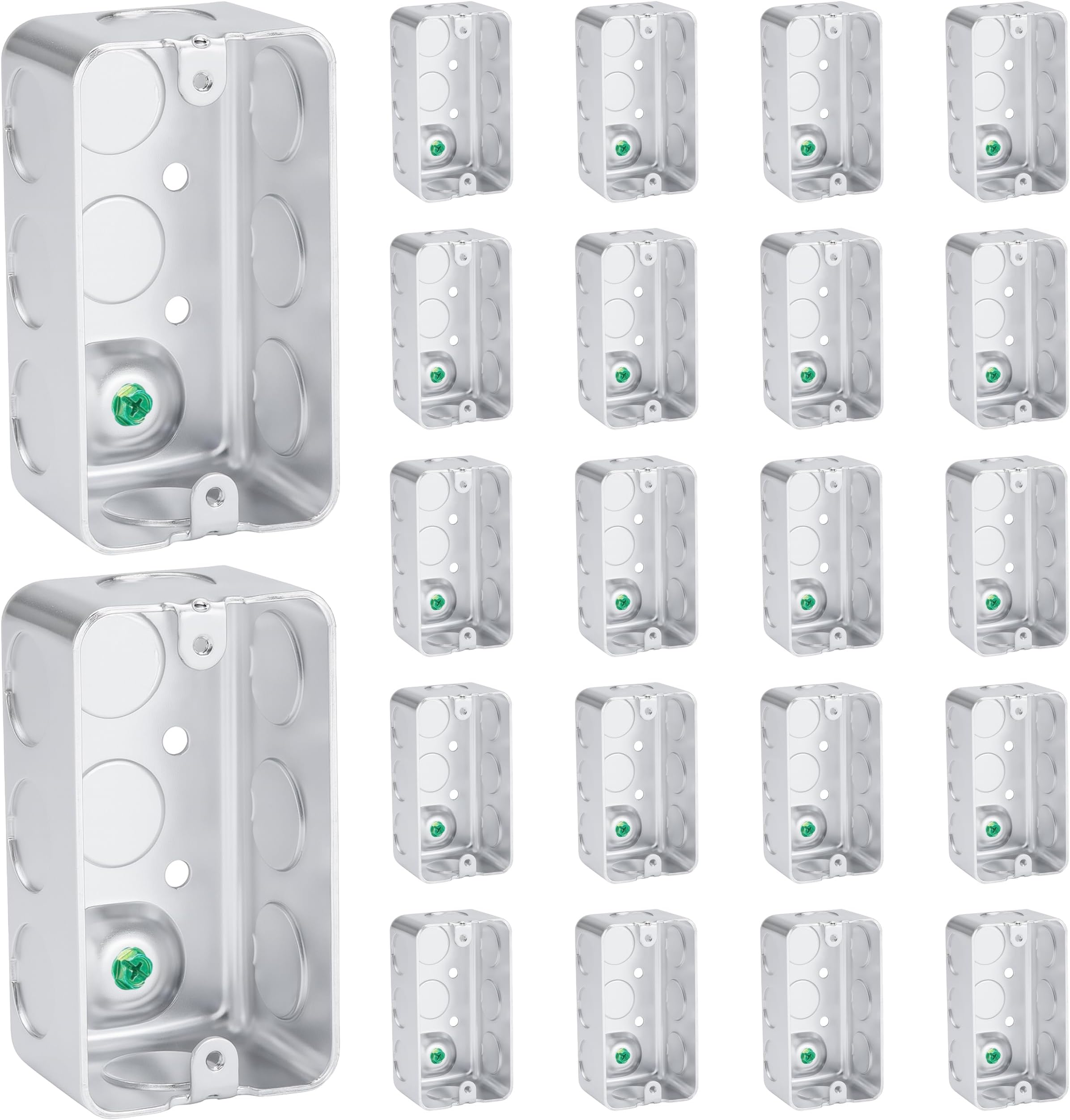 OHLECTRIC 4x2 Electrical Junction Boxes (20-Pack) Heavy-Duty Steel Metal Outlet Boxes with 10 1/2" Knockouts, 1-7/8 Inch Deep, 13 Cu. in. Galvanized Electrical Box Industrial Grade Square Utility Box