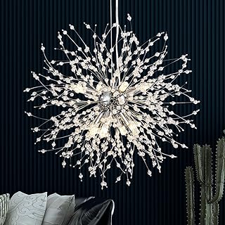 SineRise Modern Crystal Chandeliers Firework, Crystal Light Fixture, Dandelion Chandelier (8-Light, Chrome) for Foyer Hall...