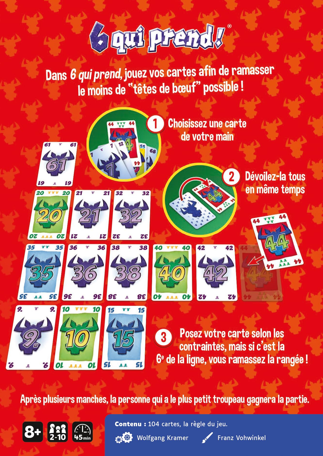 GIGAMIC - 6 Qui prend ! - Jeux de société - Jeux de cartes dès 8 ans - Jeu d'ambiance pour enfant, famille et amis - Évitez les têtes de bœuf - De 2 à 10 joueurs - 45 Min - Version Française - AMBSIXQ