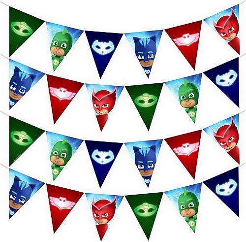 Miniatura 1 de Treasures Gifted Paquete de 2 banderines de cumpleaños con licencia oficial de PJ Masks - Cartel de PJ Masks - Suministros para fiesta de cumpleaños