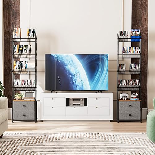 Miniatura 8 de Estante de almacenamiento de CD con cajones, organizador multimedia de 5 niveles, estante de almacenamiento de DVD, gran capacidad para CDDVD,