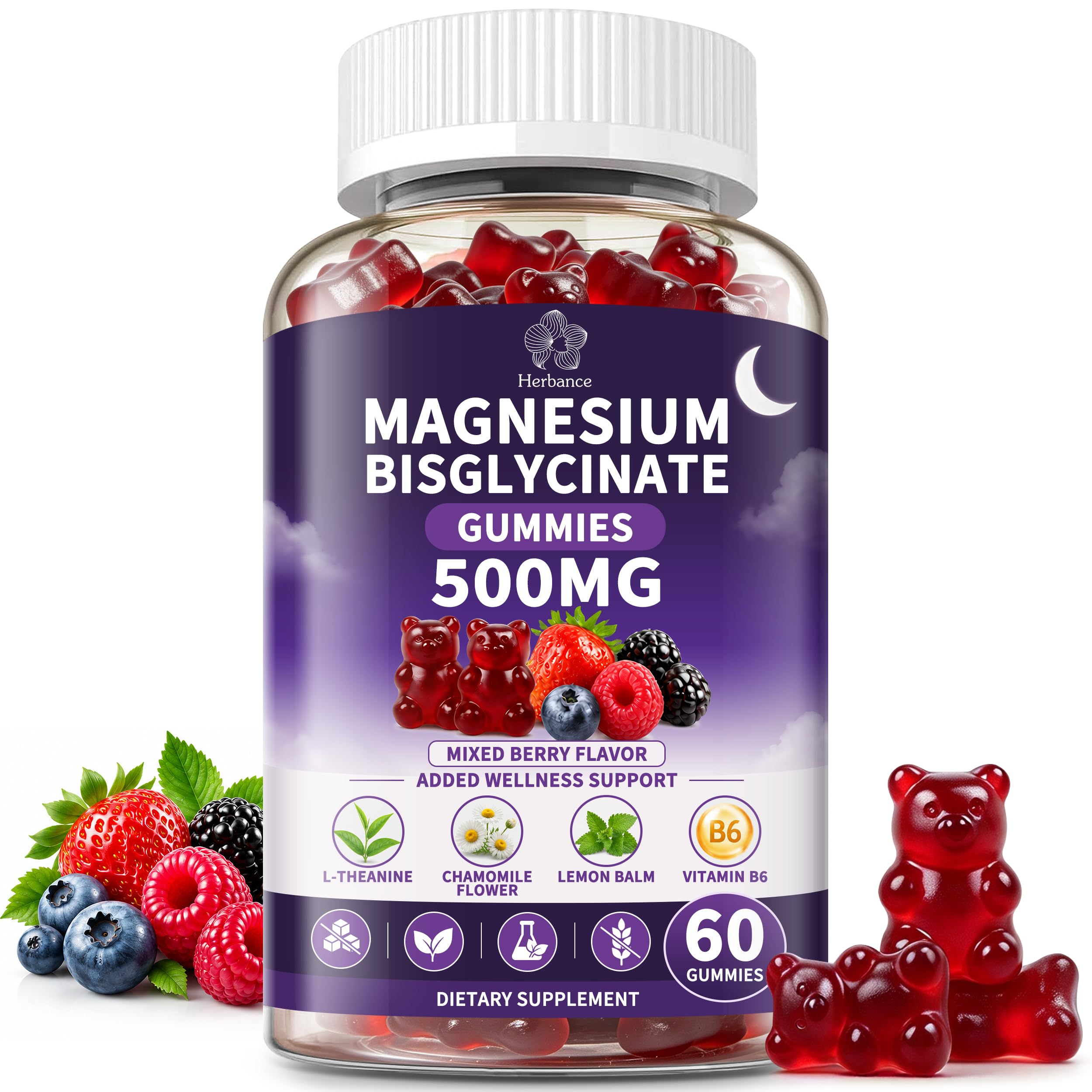 （2 Packs） Magnesium Bisglycinate Gummies, 500mg High Absorption Magnesium Bisglycinate Chelate Supplements for Women, Calm, Sleep, Muscle, Bone Support, Sugar Free, Vegan, 60 Day Supply — Amazon image 9