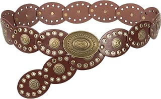 Mealah Women's Wide Disc PU Leather Belt - Vintage Western Cowboy Hollow Out Waist Belt for Jeans Dresses