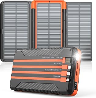 Jinepin 46800mAh Solar Power Bank: 3 Foldable Panels, Built-in 4 Cables, PD 20W Fast Charge, SOS Light, LED Display