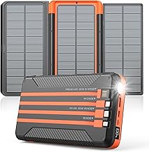 Cargador solar de 46800 mAh incorporado 4 cables 3 paneles solares plegables, cargador portátil de carga rápida PD20W, pantalla LED, Powerbank USB C, entrada/salida, batería externa con luz de