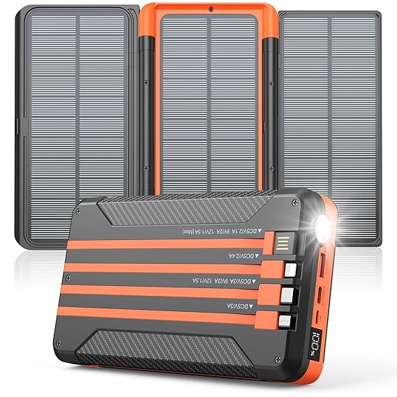 Power Bank Solar Charger 46800mAh Built in 4 Cables 3 Foldable Solar Panels