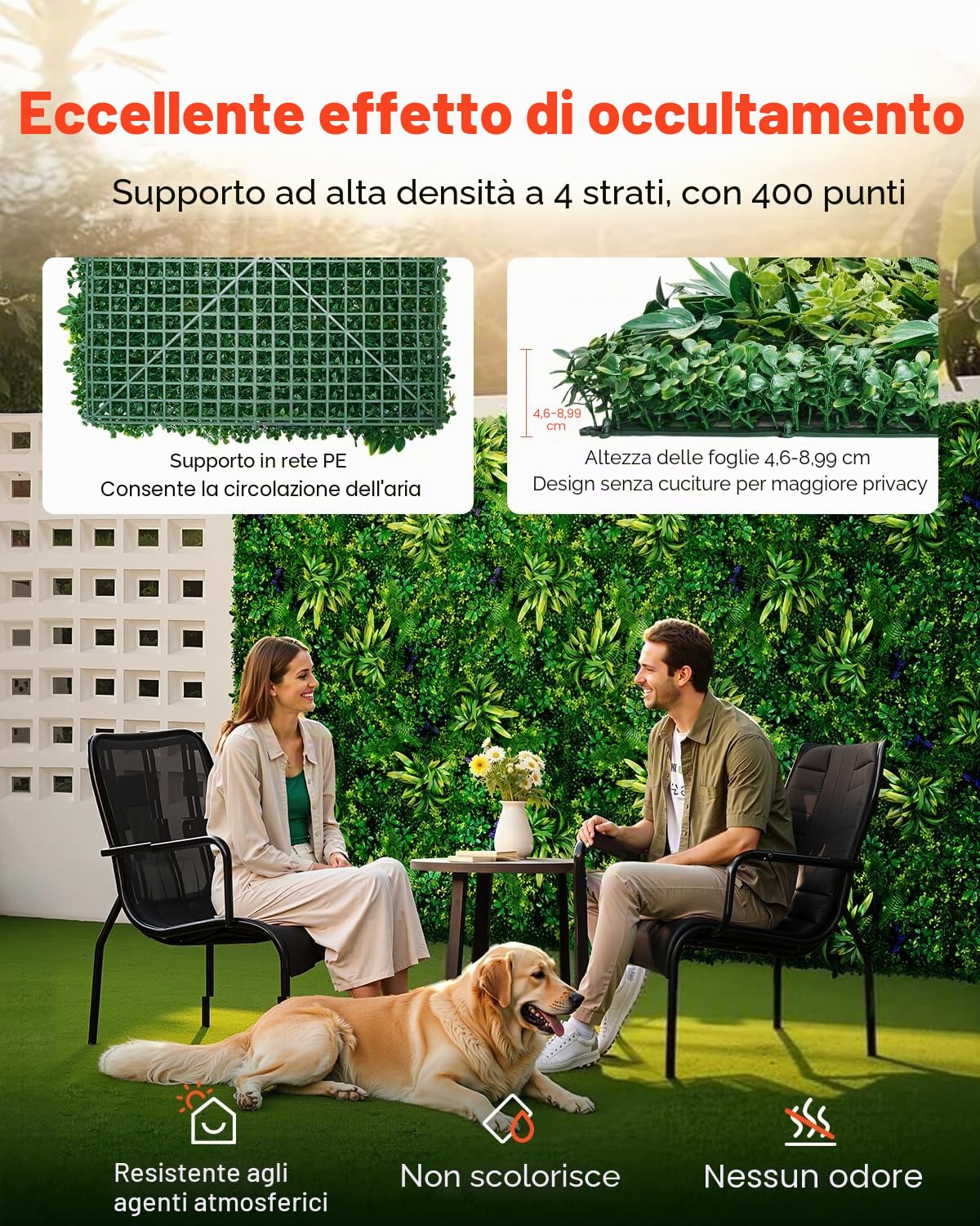 VEVOR Pannelli da Parete in Erba Artificiale 500 x 500 x 50 mm 12 Pezzi, Pannello di Bosso Verde Combinato 3D per Decorazioni Verdi per Interni ed Esterni e Copertura di Recinzione in Edera, Verde