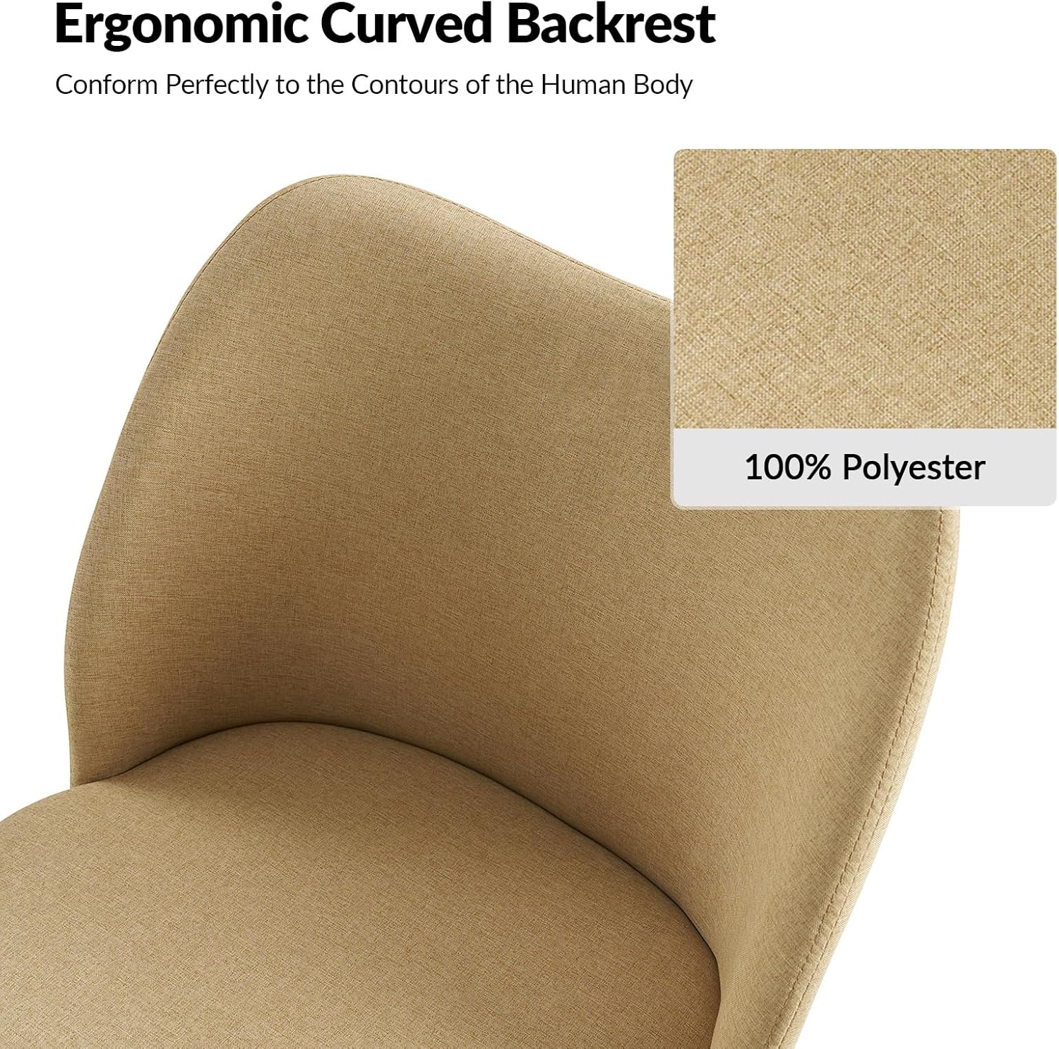 Upholstered Dining Chairs Set of 2, Kitchen Chairs with Curved Padded Back, Solid Wood Tapered Legs, Modern Chairs for Dining Room, Restaurant, Tan