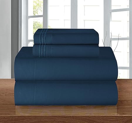 Elegant Comfort Luxury Soft 1500 Premier Egyptian 4-Piece Premium Hotel Quality Wrinkle Resistant Coziest Bedding Set, All Around Elastic Fitted Sheet, Deep Pocket, Twin/Twin XL, Navy