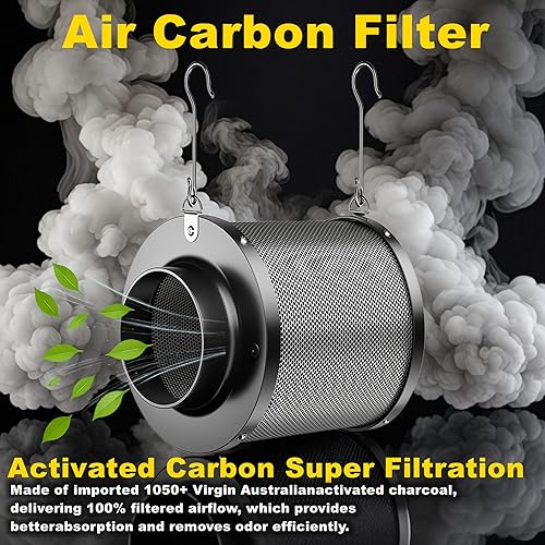 Miniatura 3 de MELONFARM Kit de filtración de aire, ventilador de conducto en línea de 4 pulgadas y 190 CFM con controlador de velocidad, filtro de alto carbono de