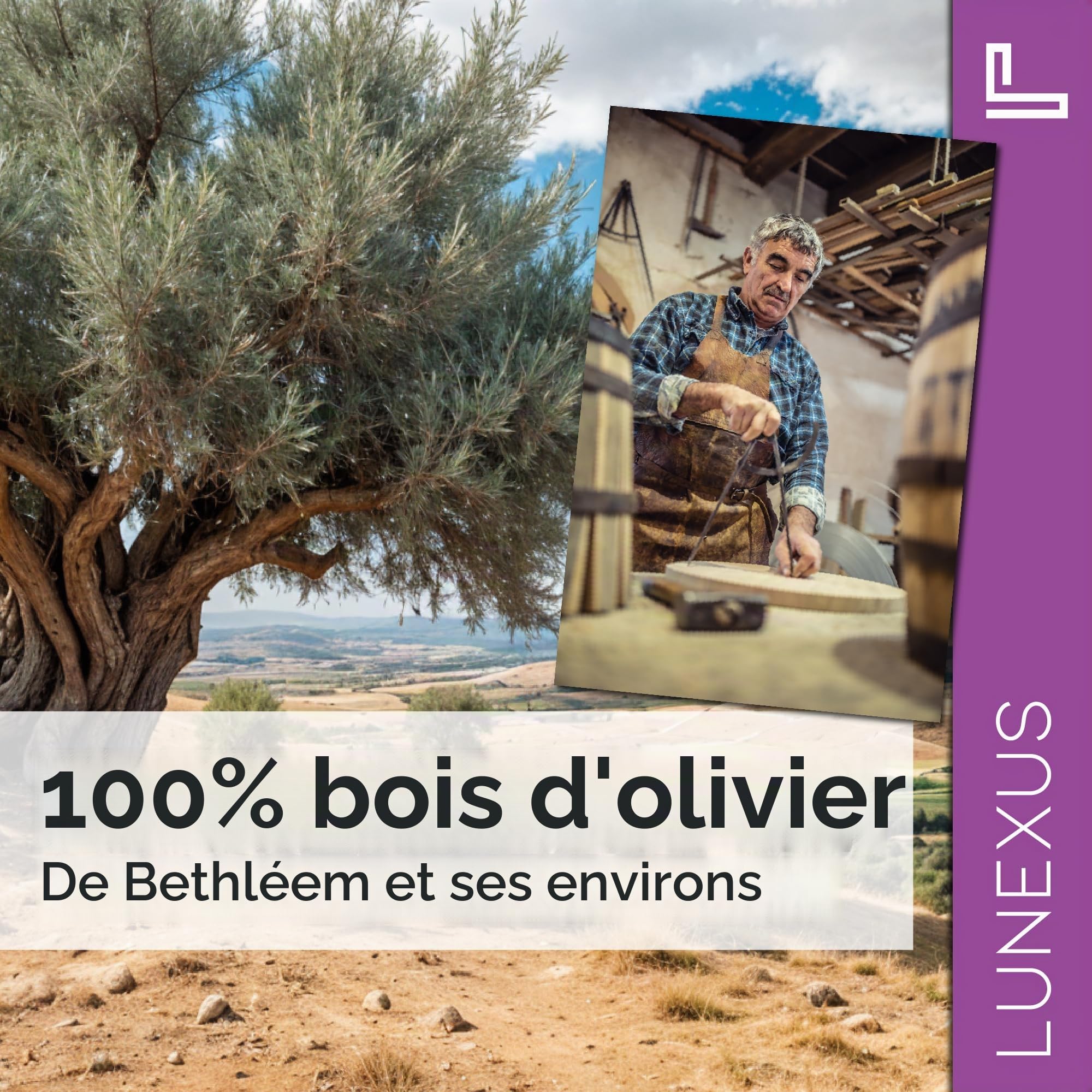 Lunexus Croix Murale en Bois d'Olivier de Bethléem, 25x15 cm - Bénie