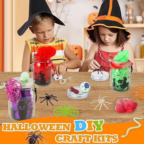 Miniatura 5 de Actividades de manualidades de Halloween para niños de 4 a 12 años, paquete de 6 tarros de vidrio para actividades de arte de Halloween, suministros