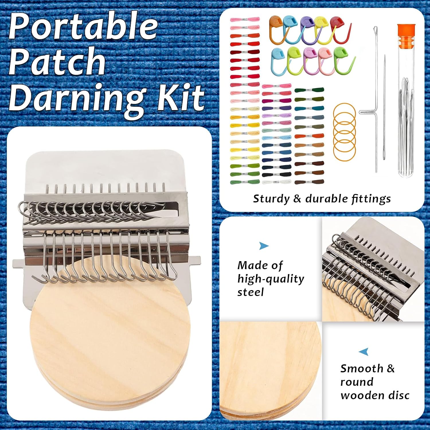 KUNAL Patch Maker 2.0 Kit,Knit Patch Loom Kit,Mini Portable Patch Darning Loom with 14 Hooks,for Quickly Sewing Repair, Sewing, Knitting Kit for Beginners