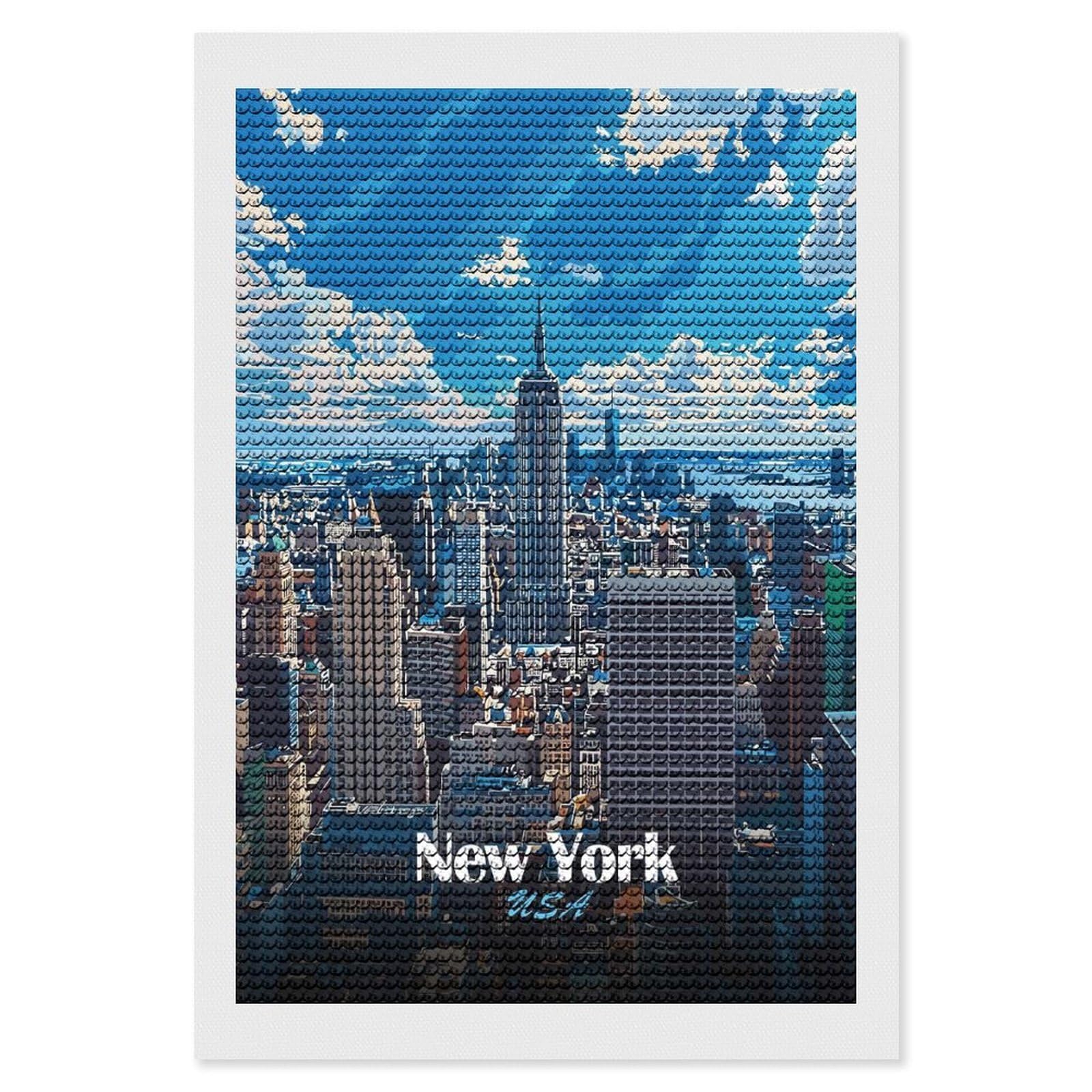 Junmoney New York City Skyline Illustration Round Drill Diamond Painting 8"x12", for Adults, Creative Leisure Activity, Office Decor, Holiday Gift Idea