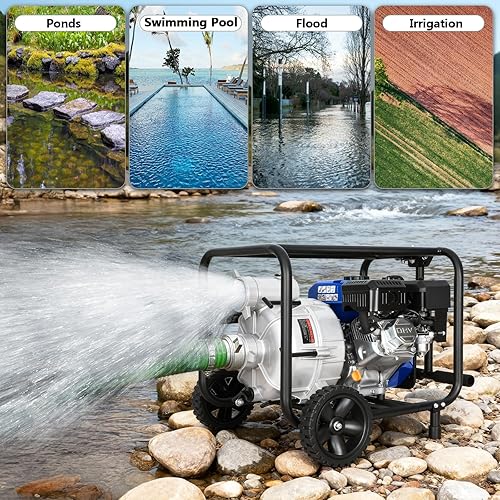 Vista 7 de BILT HARD Bomba de basura de 3 pulgadas, bomba de agua a gas de 290 GPM 7HP, motor de 4 ciclos de 212 cc con mango y ruedas, manguera de descarga