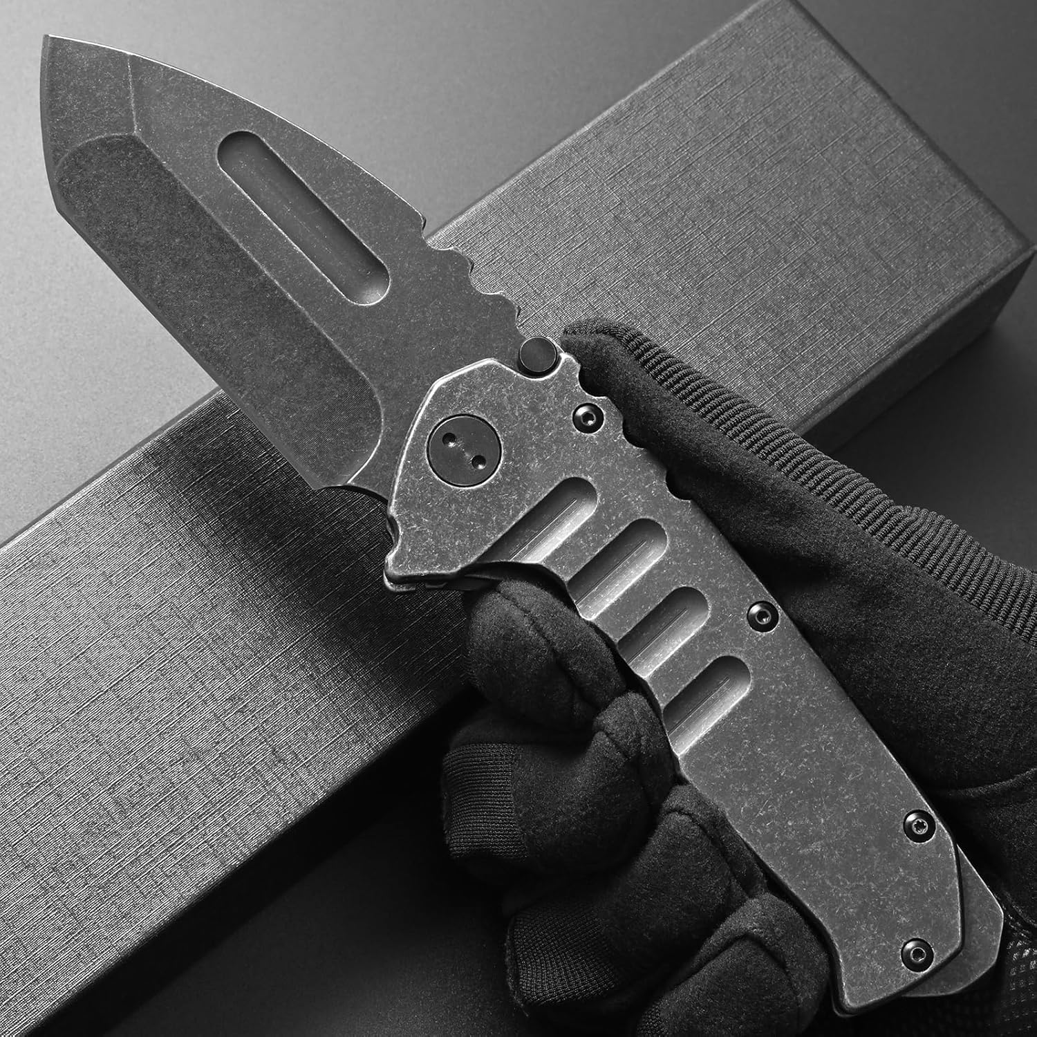 Ccanku C1137 Folding Knife, D2 Steel Blade Steel Handle EDC Tool Knife for Outdoor Camping Hiking Fishing (Steel)