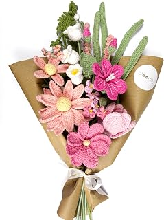 bloomly Crochet Flower Bouquet Peach, Crocheted Flower Bouquet, Handmade Crochet Fl…