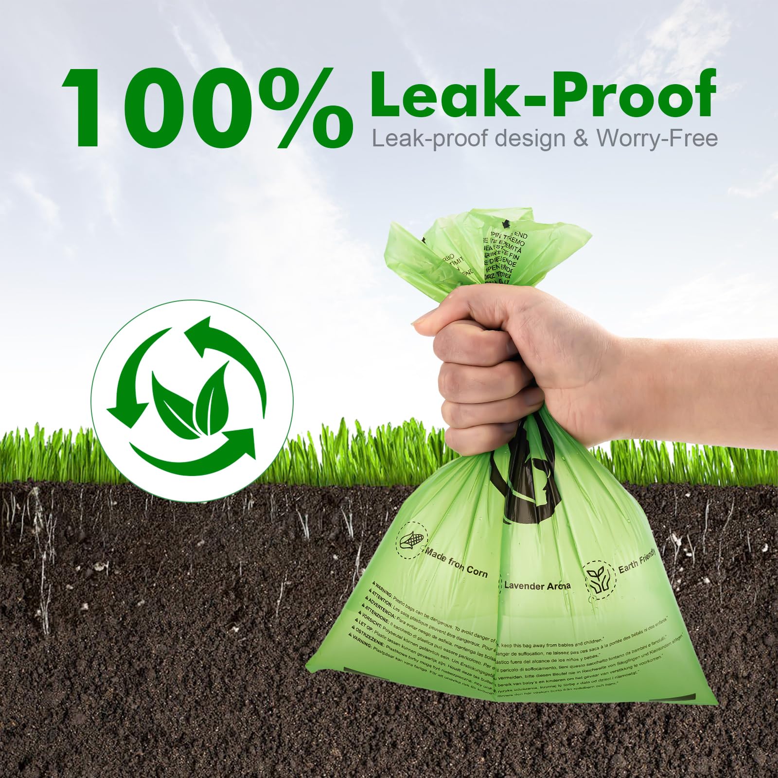 REVER GH51, 300 Pezzi Sacchetti Cane Biodegradabili, Profumo alla Lavanda, Forti e Prova di Perdite, 33x23 cm (20 Rotoli, 15 per Rotolo)