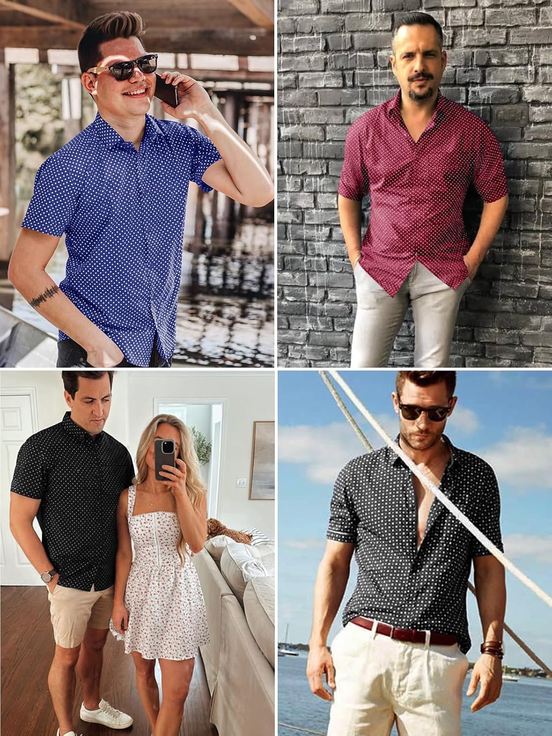 Runcati Mens Button Down Shirts Short Sleeve Wrinkle Free Dress Shirts Business Casual Polka Dot Print Shirt with Pocket - Image 6