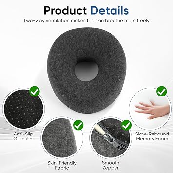 Face Down Adjustable Memory Foam Pillow with 2 Air Vents - Stomach Sleep & Post-Eye Surgery Headrest with Massage Cushion for Recovery (Dark Gray)
