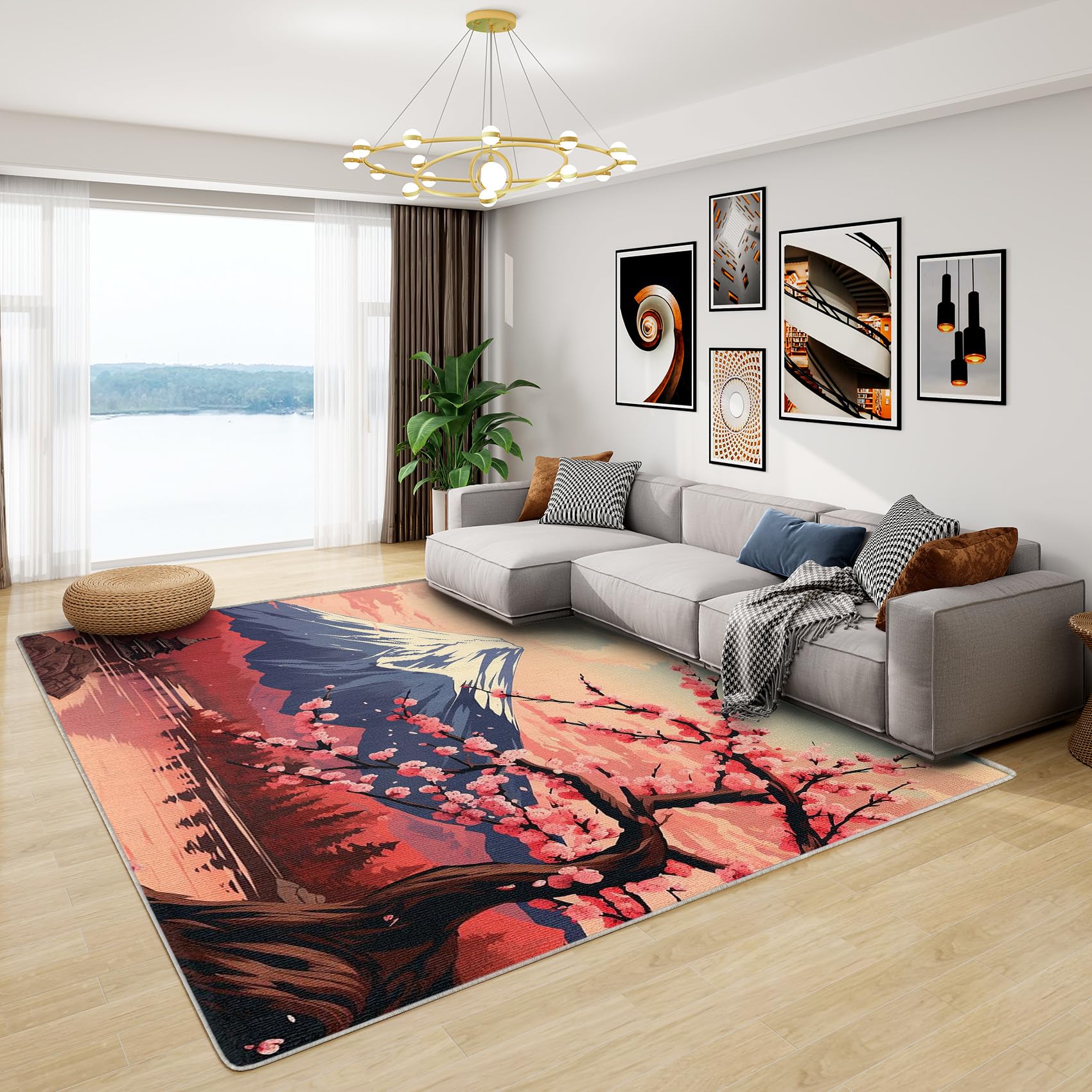 Japanese Gifts - Japan Rug, Asian Style Rugs for Living Room Bedroom, Washable Non Slip Soft Small Carpet, Patterned Area Rugs & Home Decor 40x60 cm