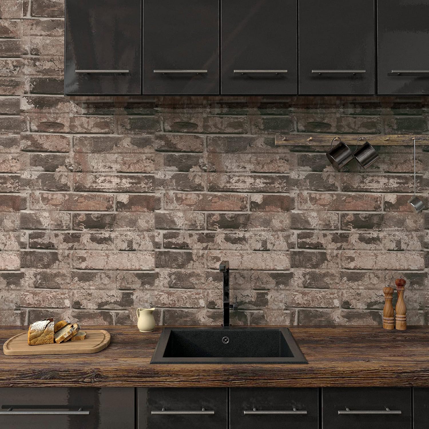 VaryPaper 32''x354'' Retro Brown Brick Wallpaper Peel and Stick for Bedroom Faux Brick Contact Paper Waterproof Removable Self Adhesive Brick Vinyl Wall Paper Roll for Kitchen Fireplace Living Room