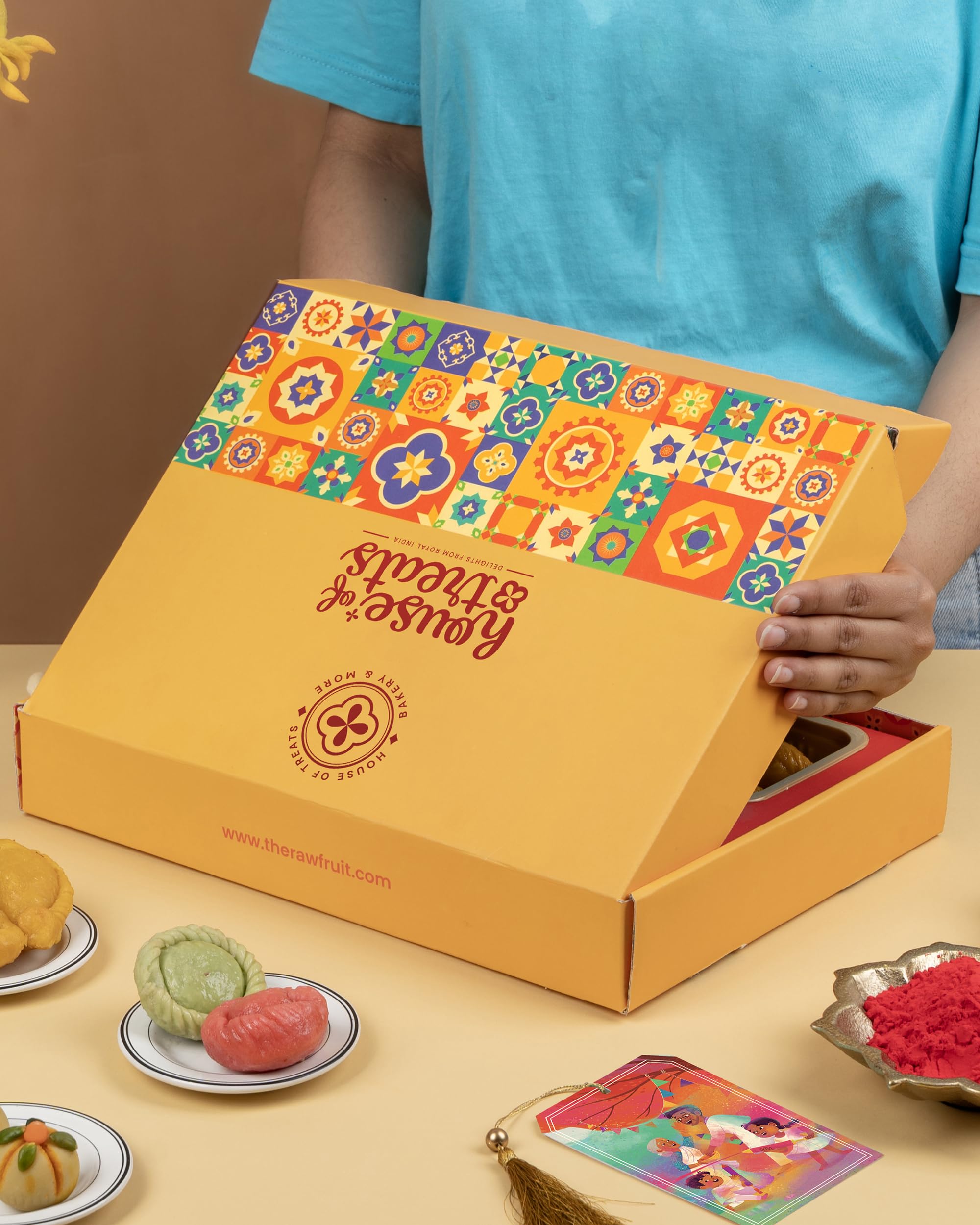HyperFoods® Sweets Gift Pack Holi Gift Hamper Hampers For Gifting Gujiya Sweets Herbal Gulal Gift 3