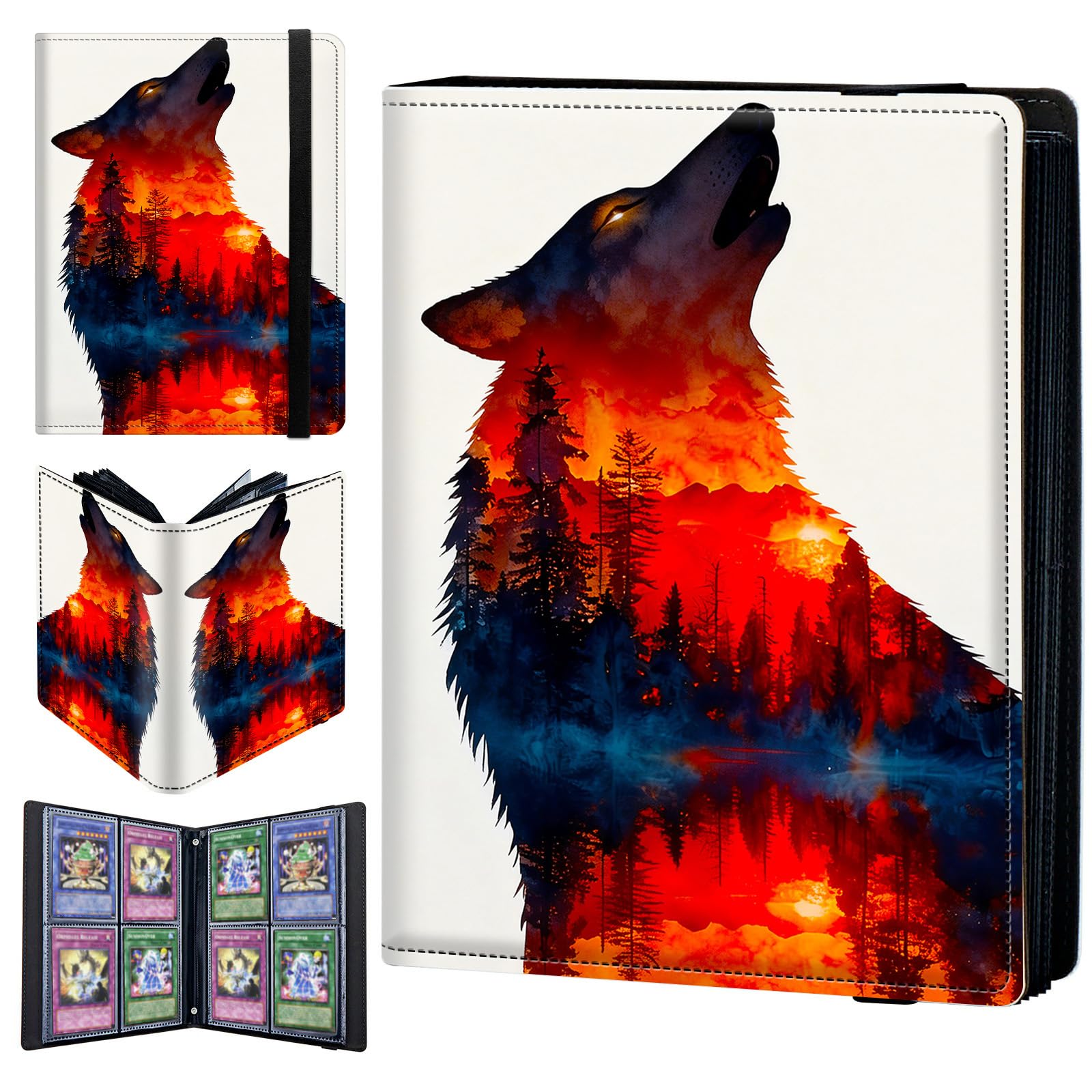 4 Pocket Trading Card Binder 240 Side Loading Pocket Album with Wolfs Forest Tree Pattern Design Card Binder for Sports Cards & Game Cards