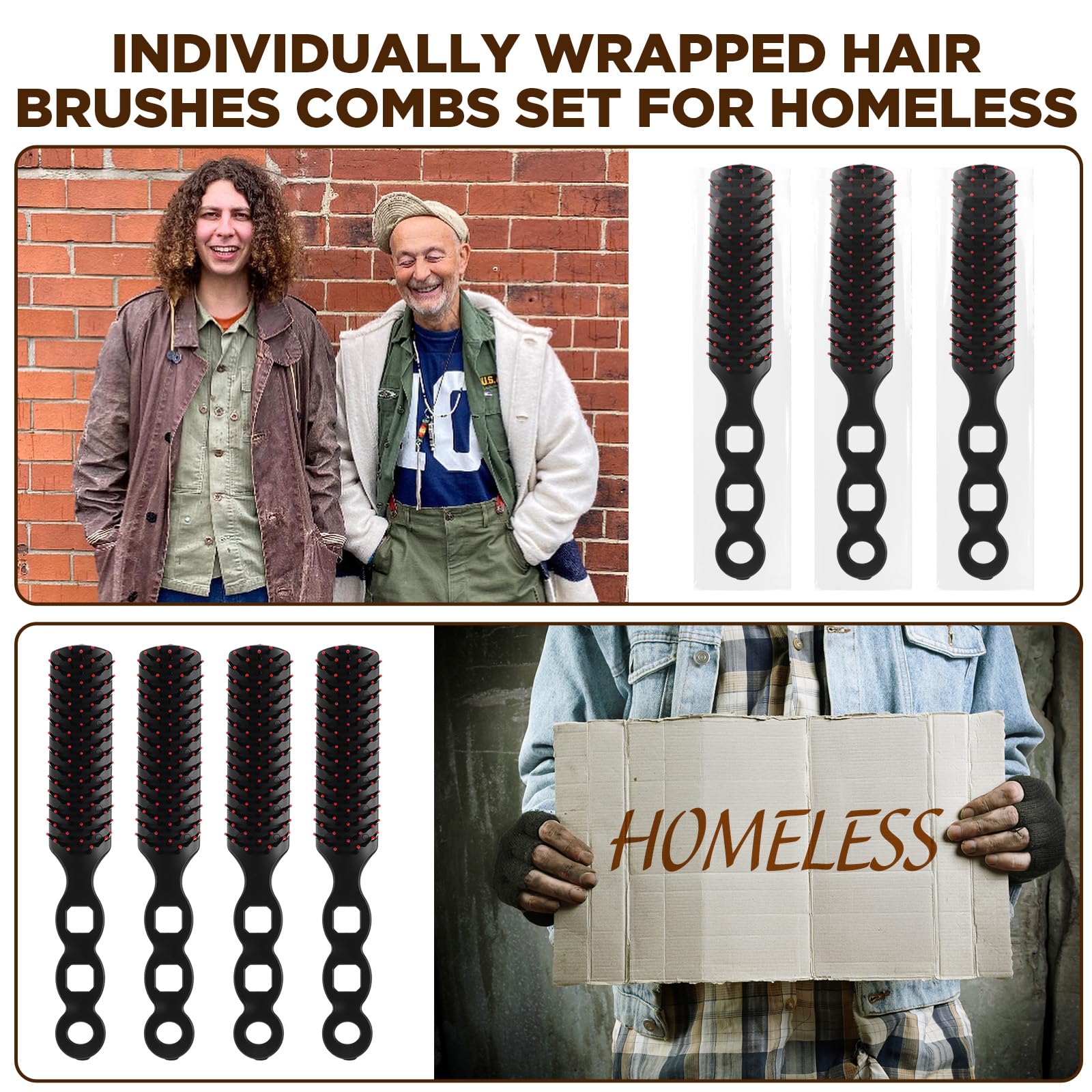 Haarbürsten für Obdachlose, Haarbürste für lockiges Haar, entwirrende Haarbürste mit Nylonborsten, einzeln verpackt, geeignet für Männer und Frauen, Hotel, Pflegeheim, Wohltätigkeitsorganisation