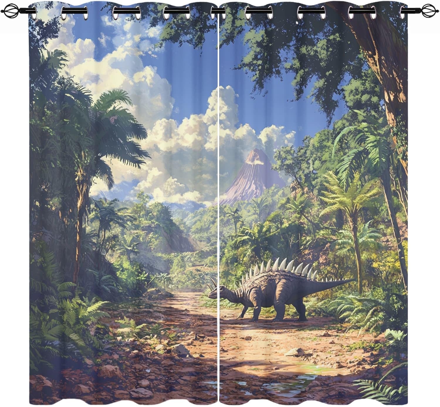Générique Thermiques Isolants Anti-Fondu Rideaux À Oeillets,140 x 225 cm (LxH) Univers Dinosaure Original Lot de 2 Occultants Rideaux,Draperies Opaquerideau Vert pour Salon Chambre d'enfant