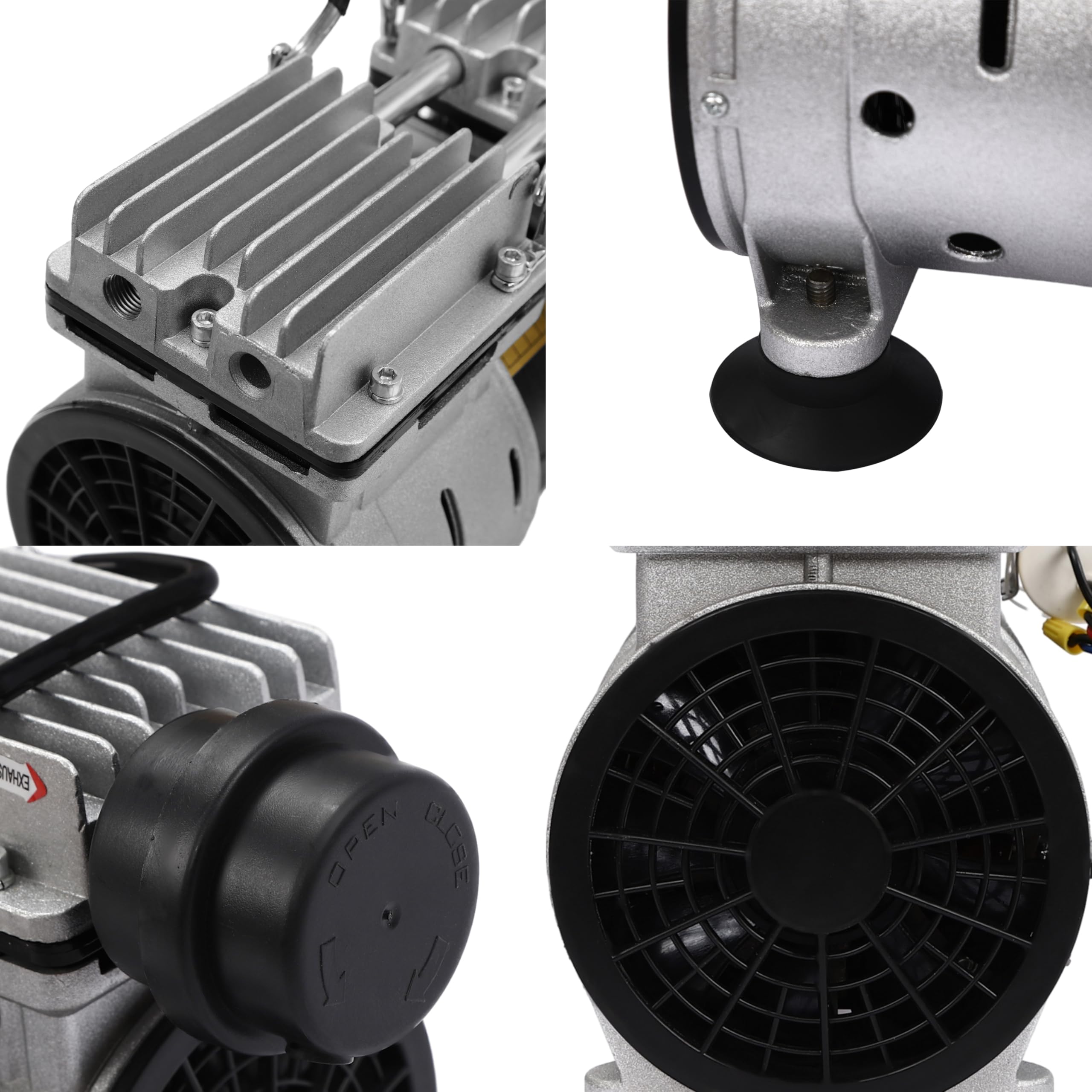 Bomba de vacío de 120 l/min, 550 W, sin aceite, de aleación de aluminio con tecnología de doble pistón, mini bomba de vacío sin aceite con motor de cobre puro, bomba de vacío de laboratorio de 1400