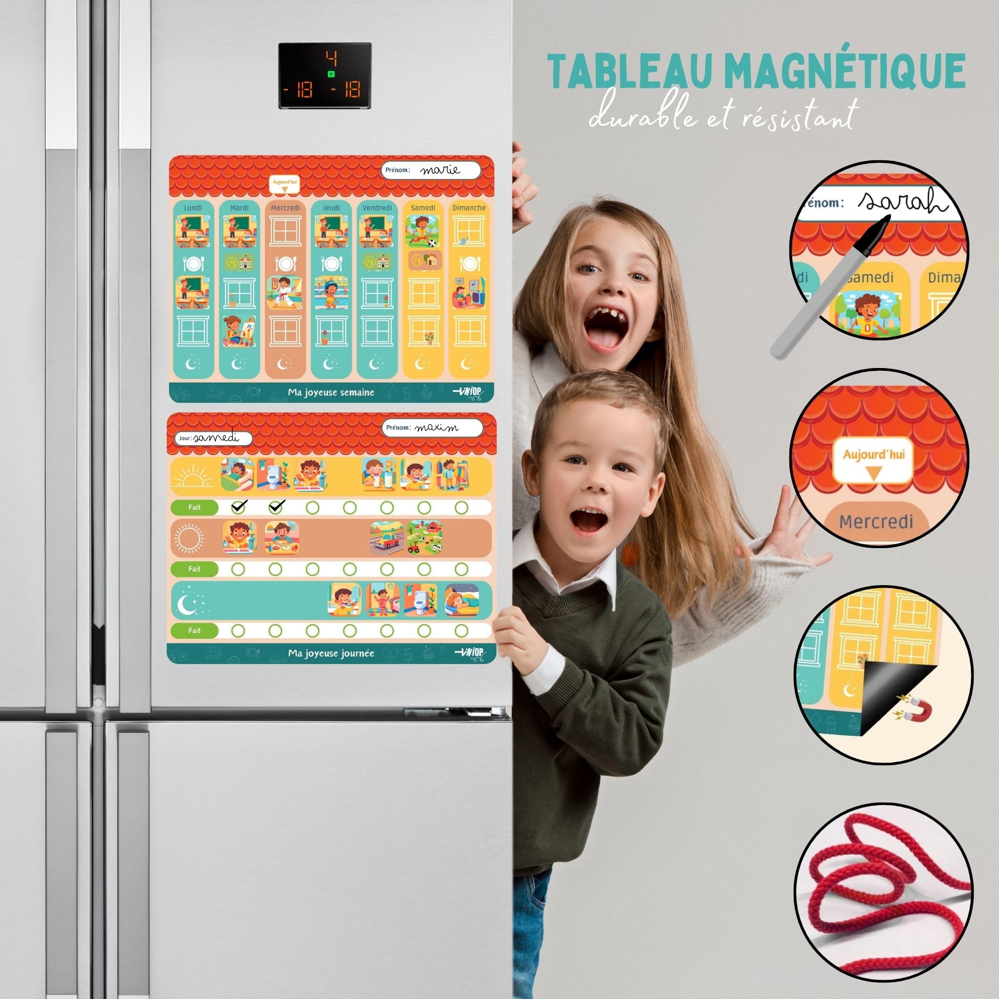 Duo Planning Settimana e Giorno per Bambini, Quadri Magnetici Montessori con 140 Magneti Attività Complete, Ideale per Instaurare Routine e Autonomia, Compatibile con ADHD, Autismo da 3 anni
