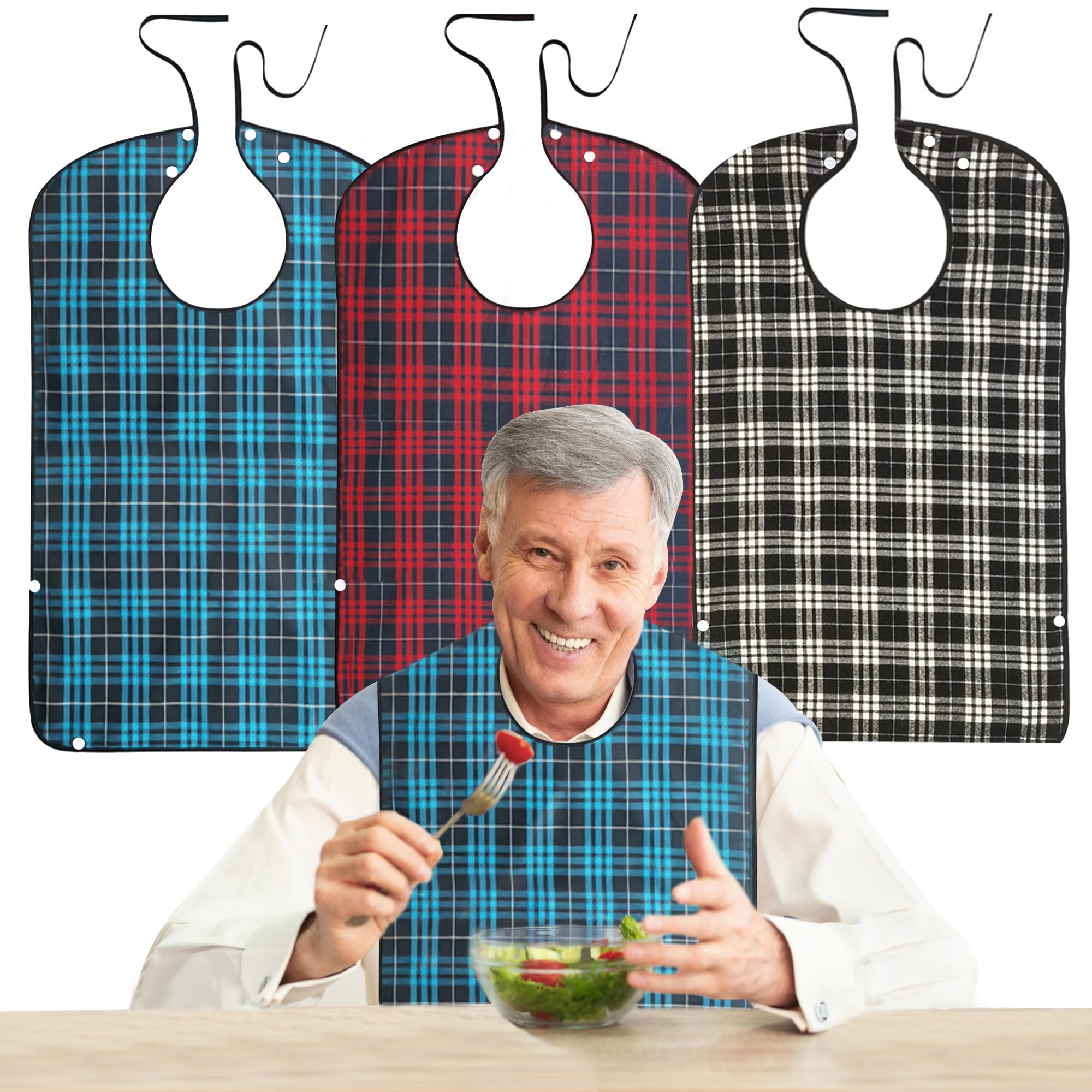 Baberos Lavables para Adultos, 3 Piezas Babero Impermeable Grande Protectores de Ropa, Reutilizables Baberos Personas Mayores, para Hombres Mujeres Ancianos y Discapacitados