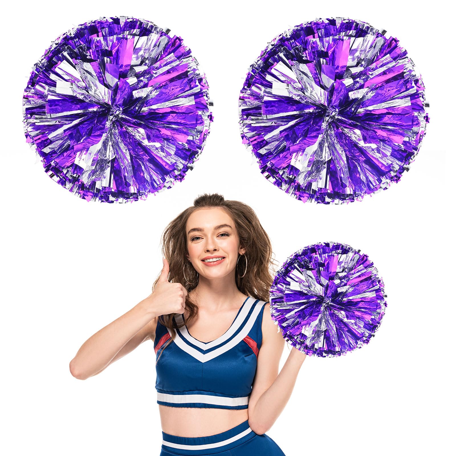 Pompony cheerleaderek, 26 szt. z prostym uchwytem, ręczne pompony drużynowe do drużyny sportowej, cheerleaderek, na imprezę taneczną dla dorosłych (fioletowe + srebrne)