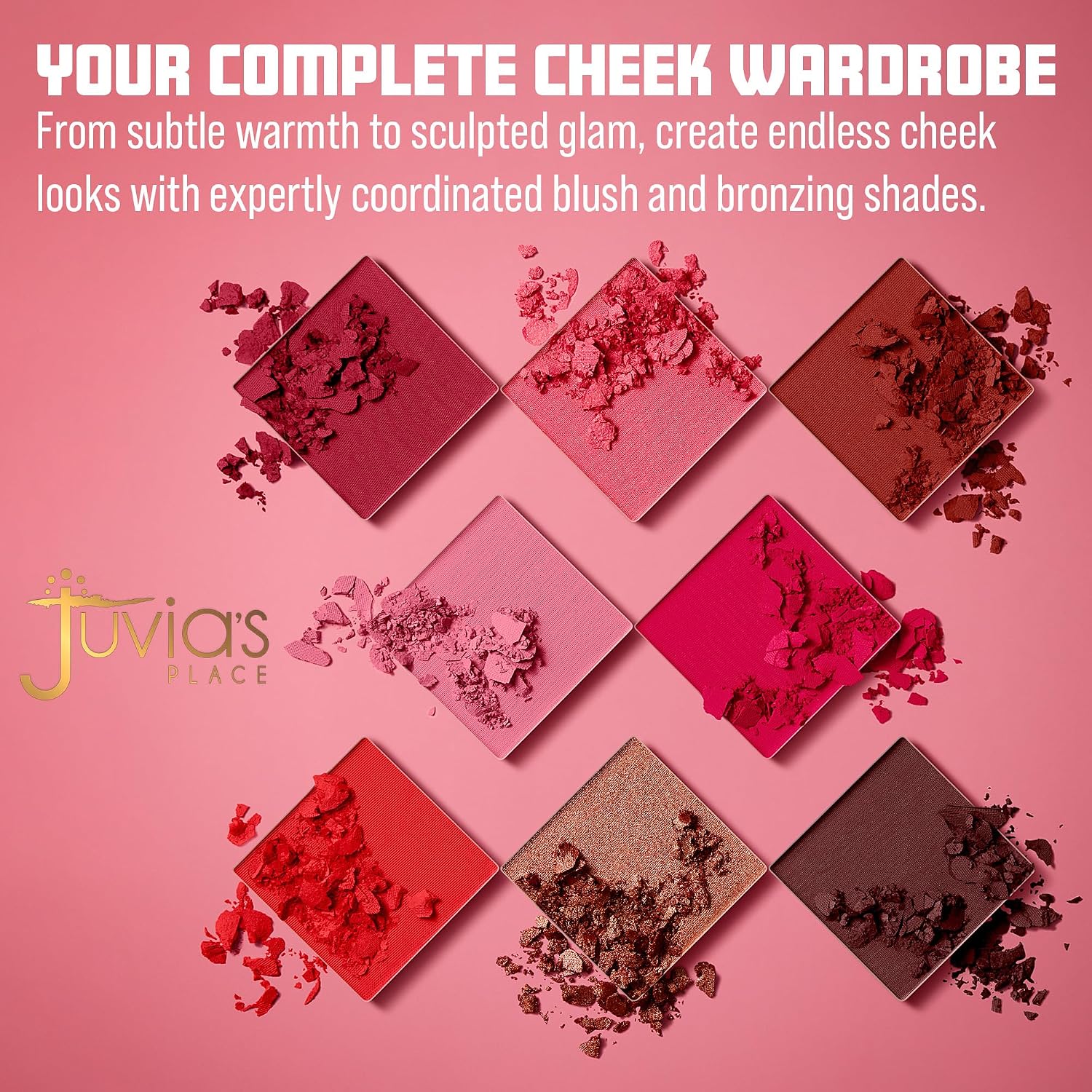 Juvia’s Place Blushed & Bronzed Blurring Pro Palette Volume 1 – 8 Shade Blush & Bronzed Palette, Matte & Shimmer Finishes, Buildable Pigment, Soft-Focus Powder, Sculpting and Blush Palette w/Mirror