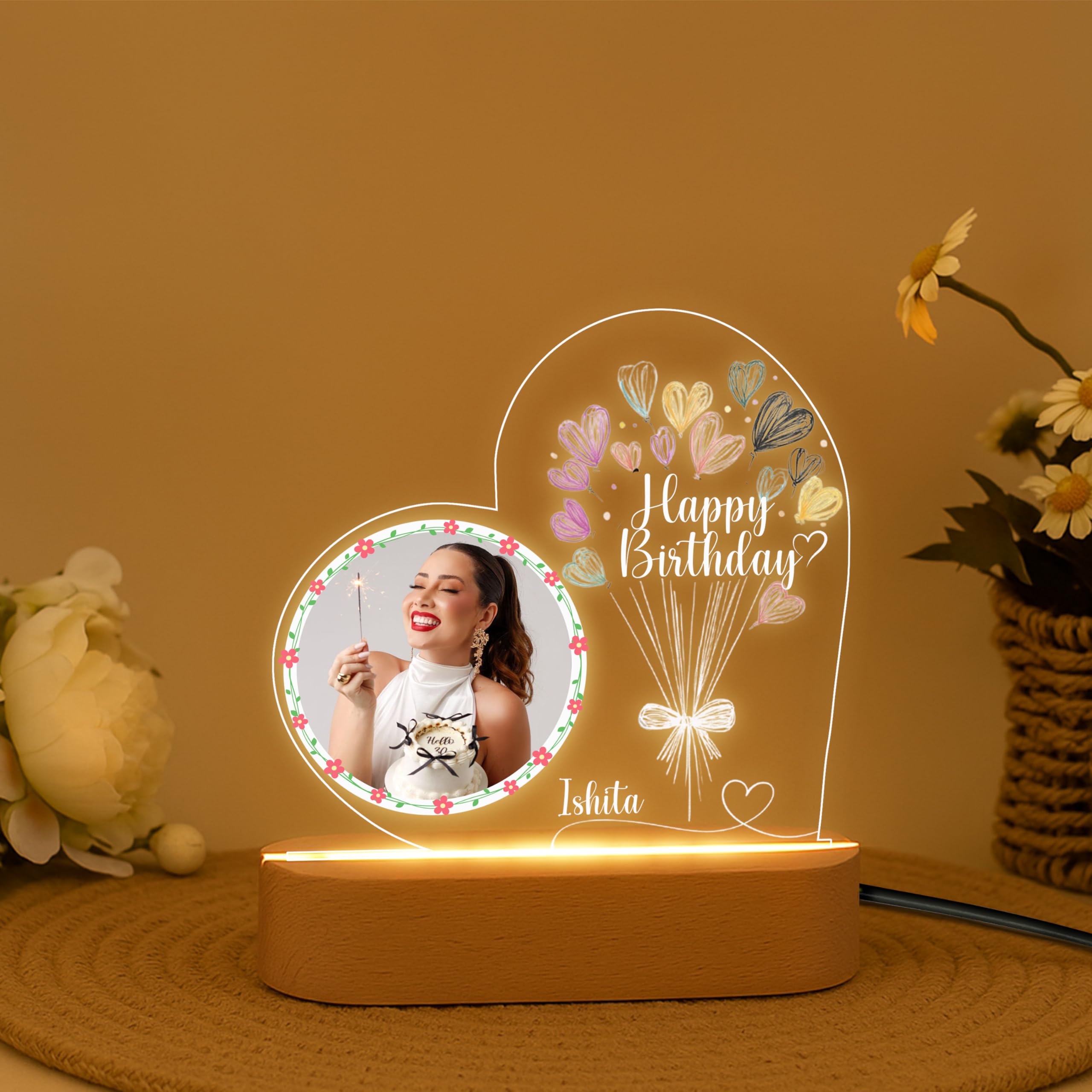 Personalized Happy Birthday LED Night Light with Photo – Custom Gift for Him or Her – Acrylic Lamp with Name and Picture – Birthday Gift for Men, Women, Friends, Decor Table Lamp for Bedroom-image-27