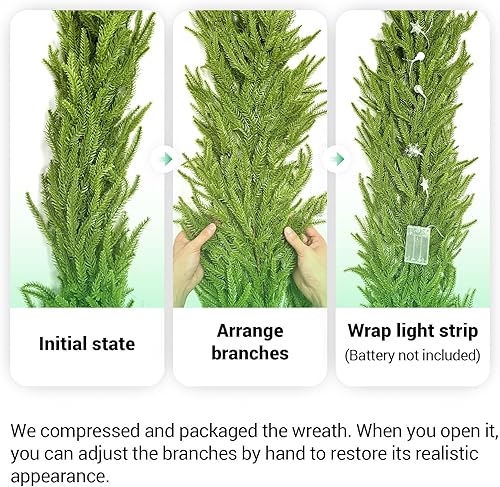 Miniatura 7 de 2 guirnaldas de Navidad de 6 pies con luces LED, pino Norfolk artificial, decoración navideña flexible y preiluminada para uso en interiores y