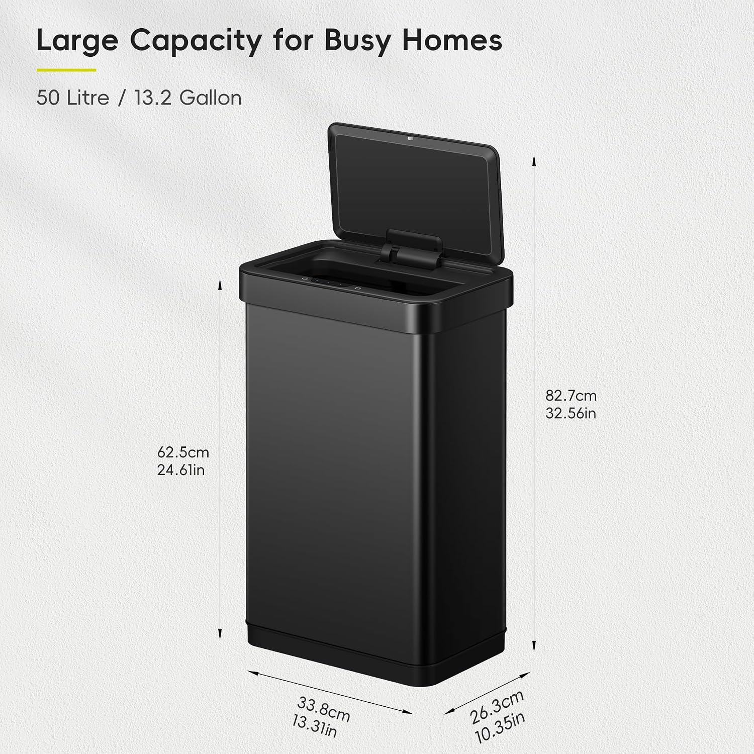 EKO EcoNova 13.2 Gallon/ 50L Automatic Sensor Kitchen Trash Can or Recycling Bin, Stainless Steel Touchless Garbage Bin with Soft-Close & Stay-Open Lid, Fingerprint-Resistant, Matte Black