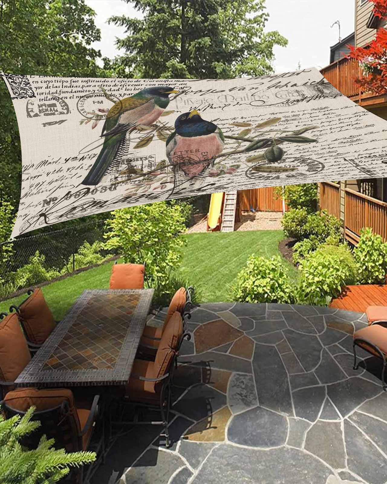 Old Newspaper Birds Sun Sail Shades Rectangle Canopy,Sunlight Block Heavy Duty Curved Backyard Shade Cover,Waterproof Sun Shades for Patios Garden Outdoor,8'x10' English Newsprint Antique Beige