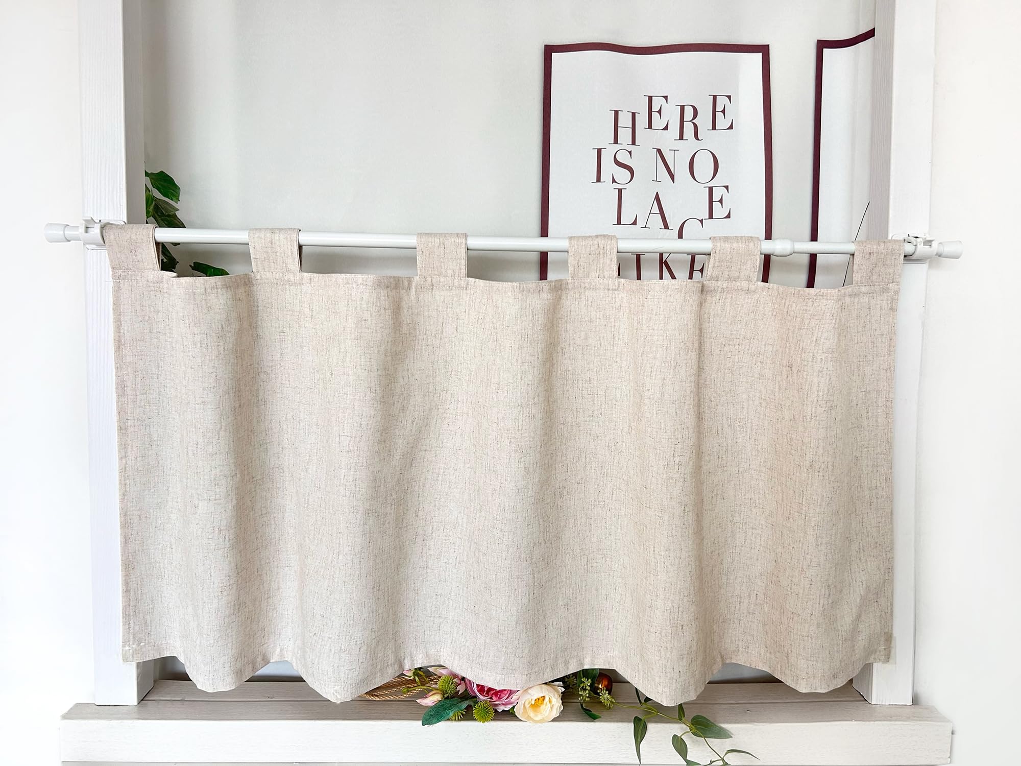 Rideaux de cuisine opaques à motifs courts pour fenêtre avec œillets - Look moderne - Texture en imitation lin - Rideau de bistro - Uni (LxH 100x90 cm) - 1 pièce