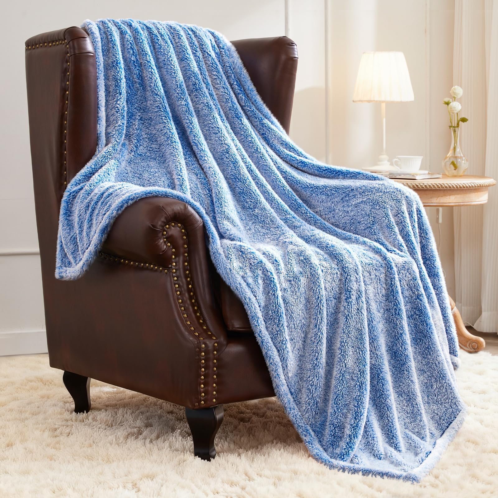 Exclusivo Mezcla Fuzzy Large Fleece Throw Blanket for Couch, Mix-Blue | 50x70 Inches, Super Soft and Cozy Throw, Plush Fluffy Blanket for Sofa, Bed, Bedroom, Home Decor, All Season