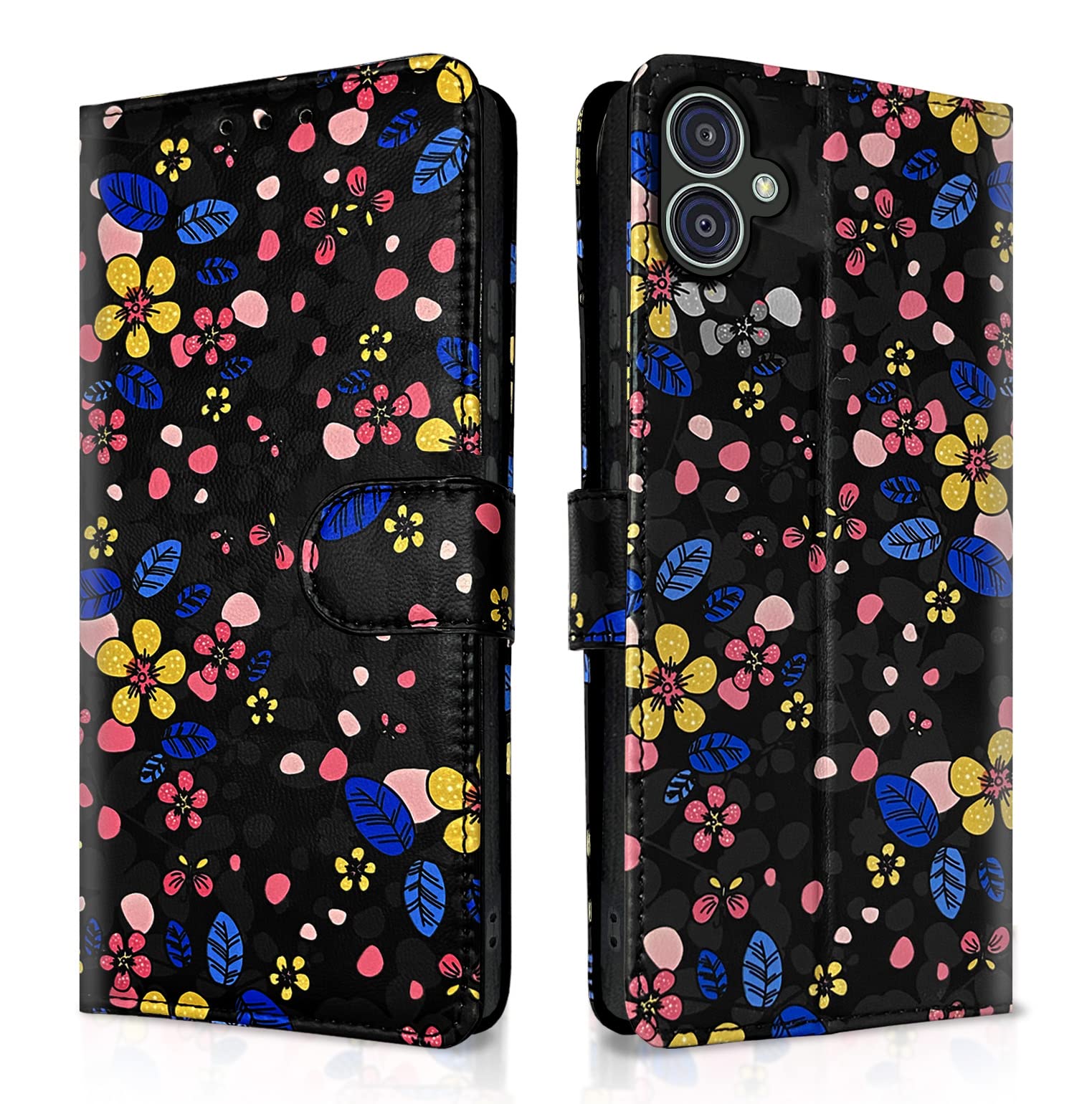 Pikkme Samsung Galaxy M04 Flip Cover for Girls Leather Finish | Inside TPU with Card Pockets | Wallet Stand and Shock Proof | Complete Protection Flip Case (Black Flower) (B0C2KBS6MH) Amazon Price History, Amazon Price Tracker