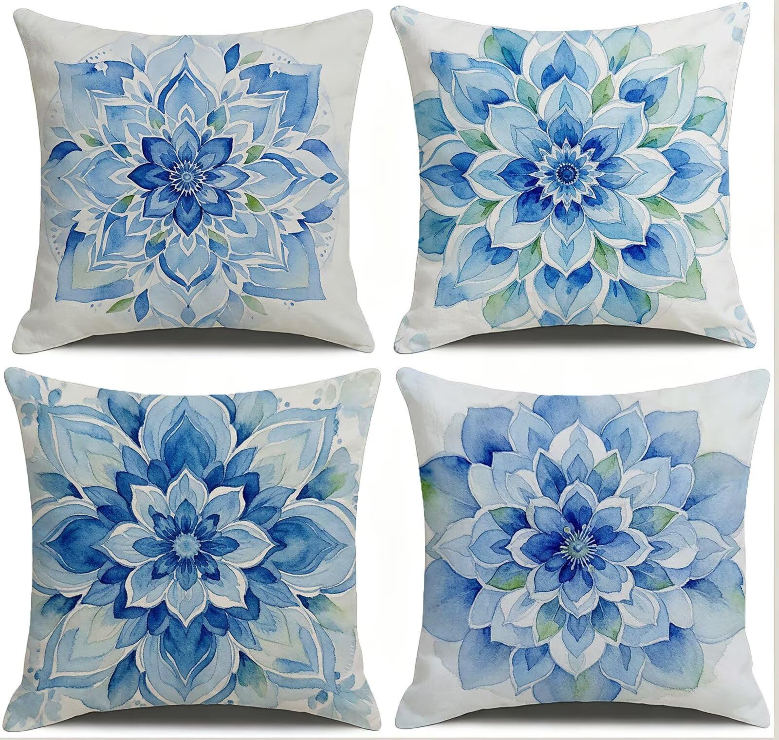 Blu Federe Cuscini Divano 40x40cm, Cuscini da Esterno Set de 4, Cod-145 | Velour Copricuscini Decorativi Letto Arredo, per Letto, Soggiorno, Giardino, Esterno, Casa Decorazione Set di 4 Mandala
