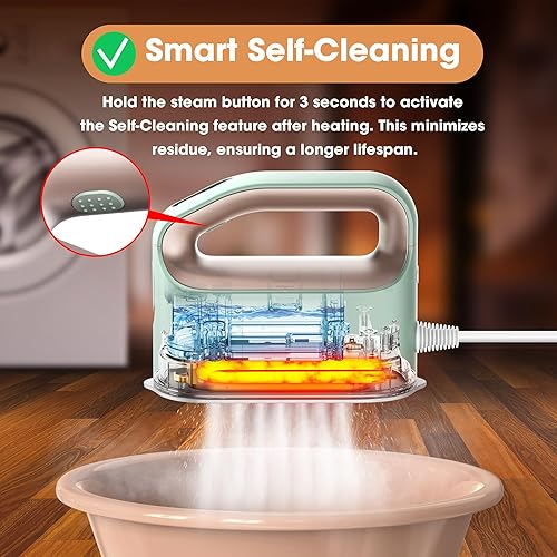 Miniatura 8 de Newbealer Plancha de vapor inteligente para ropa, 1200 W, turboalimentada de grado profesional, 3 modos de vapor y 3 modos de calor seco,