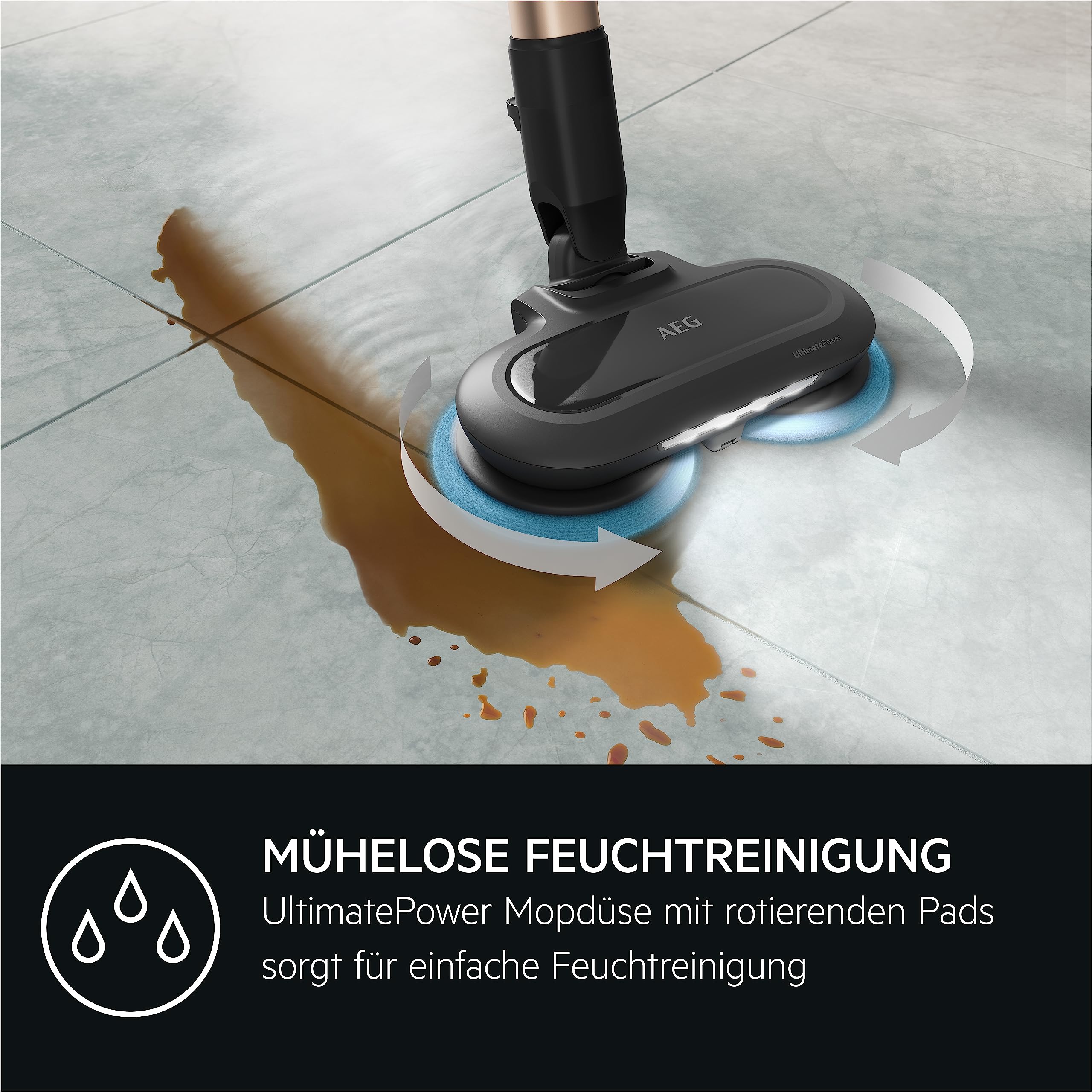 AEG HYGIENIC 8000 AP81B25WET Akku Staubsauger mit Wischfunktion/Automatik / 5-Stufen Filtration/Digitale Anzeige/Multi-Bodendüse & Mop-Düse / 3 Stufen/Akku wechselbar/Zubehör / 400ml / blau