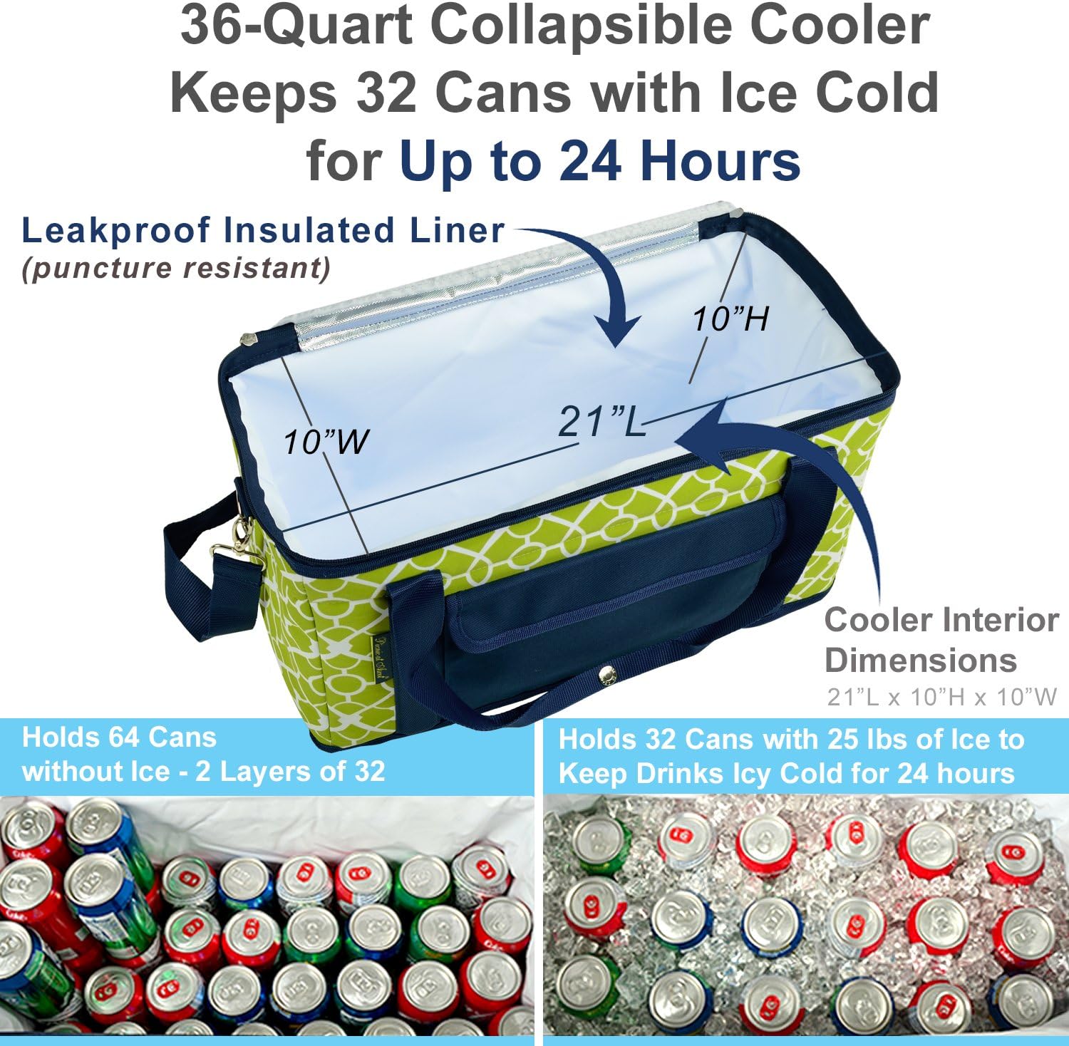 Picnic at Ascot Travel Cooler with Wheels- 64 Can Capacity- Collapsible Leakproof Cooler- Designed & Quality Approved in the USA